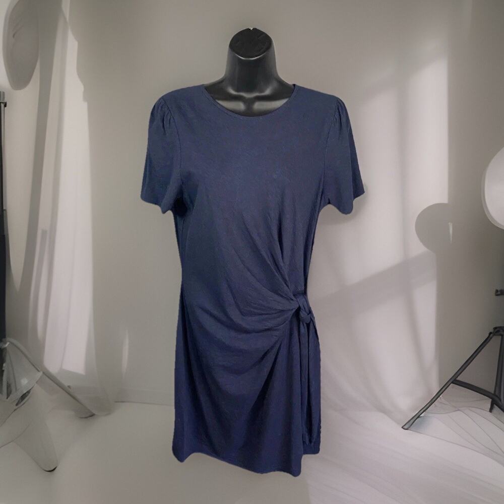 Boden Knot Front Dress Women’s Wrap Navy Jersey Cotton Blend Midi 10R